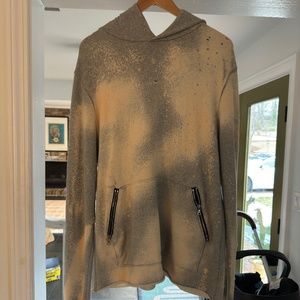 Amiri Grey Knit Dyed Effect Distressed Shotgun Hooded Sweatshirt